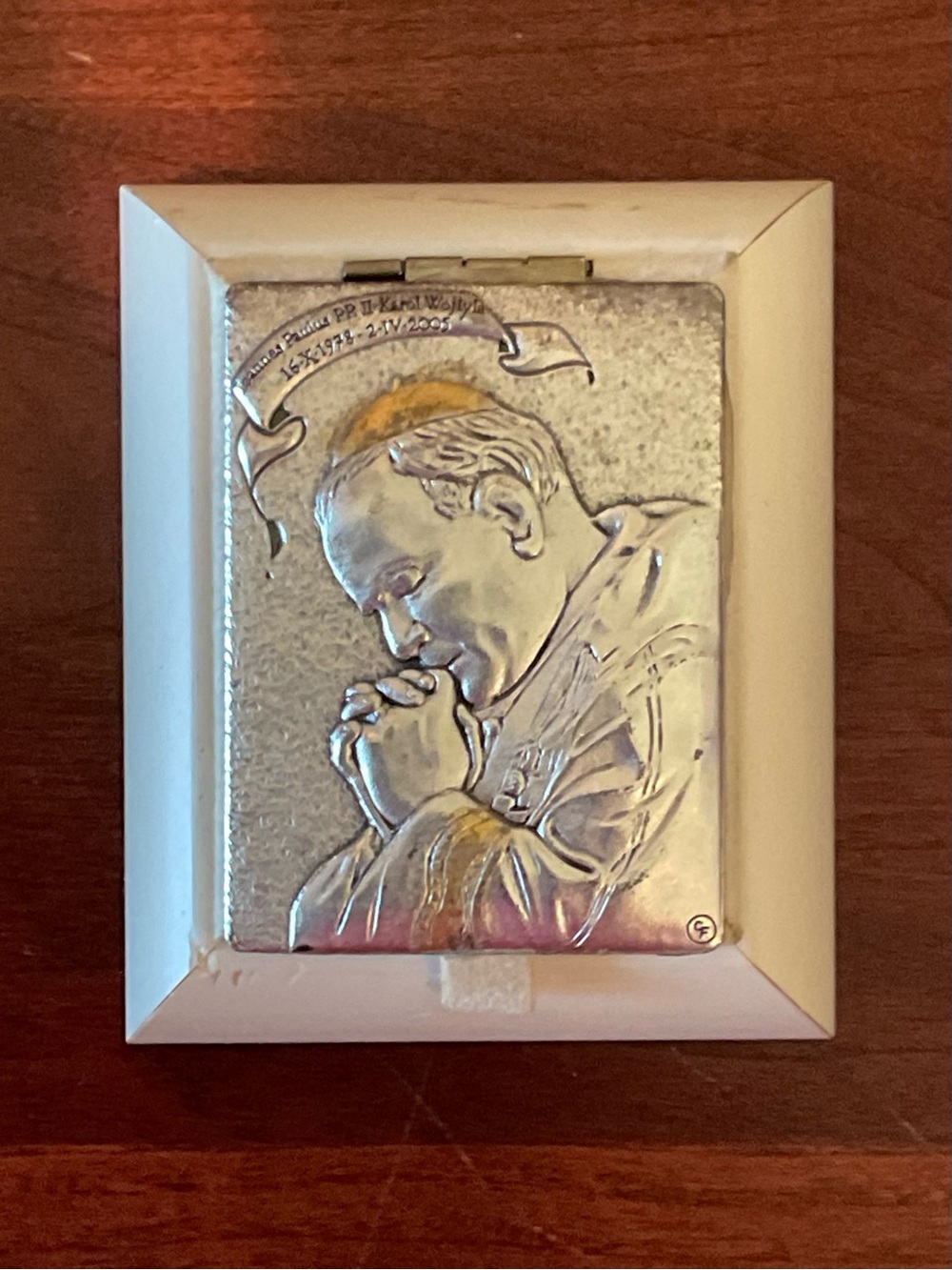 Pope St. John Paul II Rosary Box, 925 Sterling Silver, Dates of Papacy